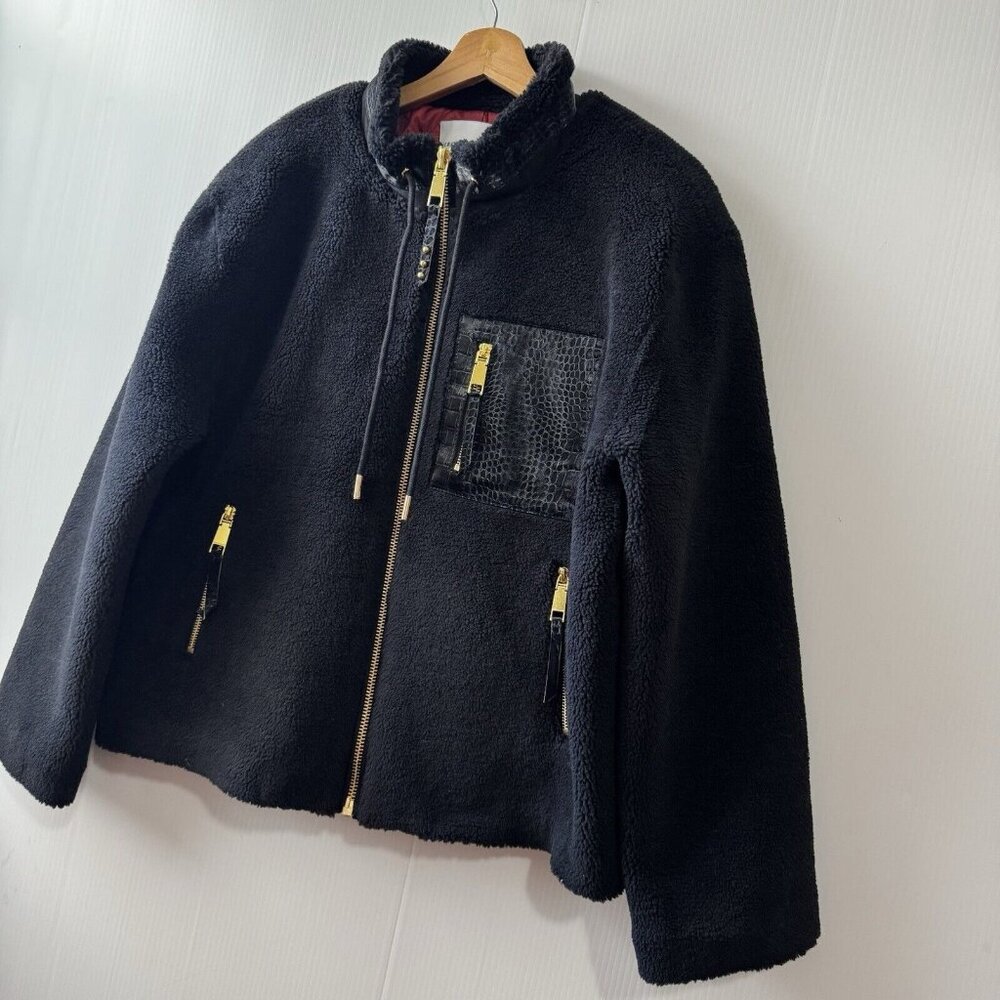 NEW Rebecca Minkoff Women’s Faux Shearling Zip Front Bomber Jacket Sz L Black - Picture 16 of 16